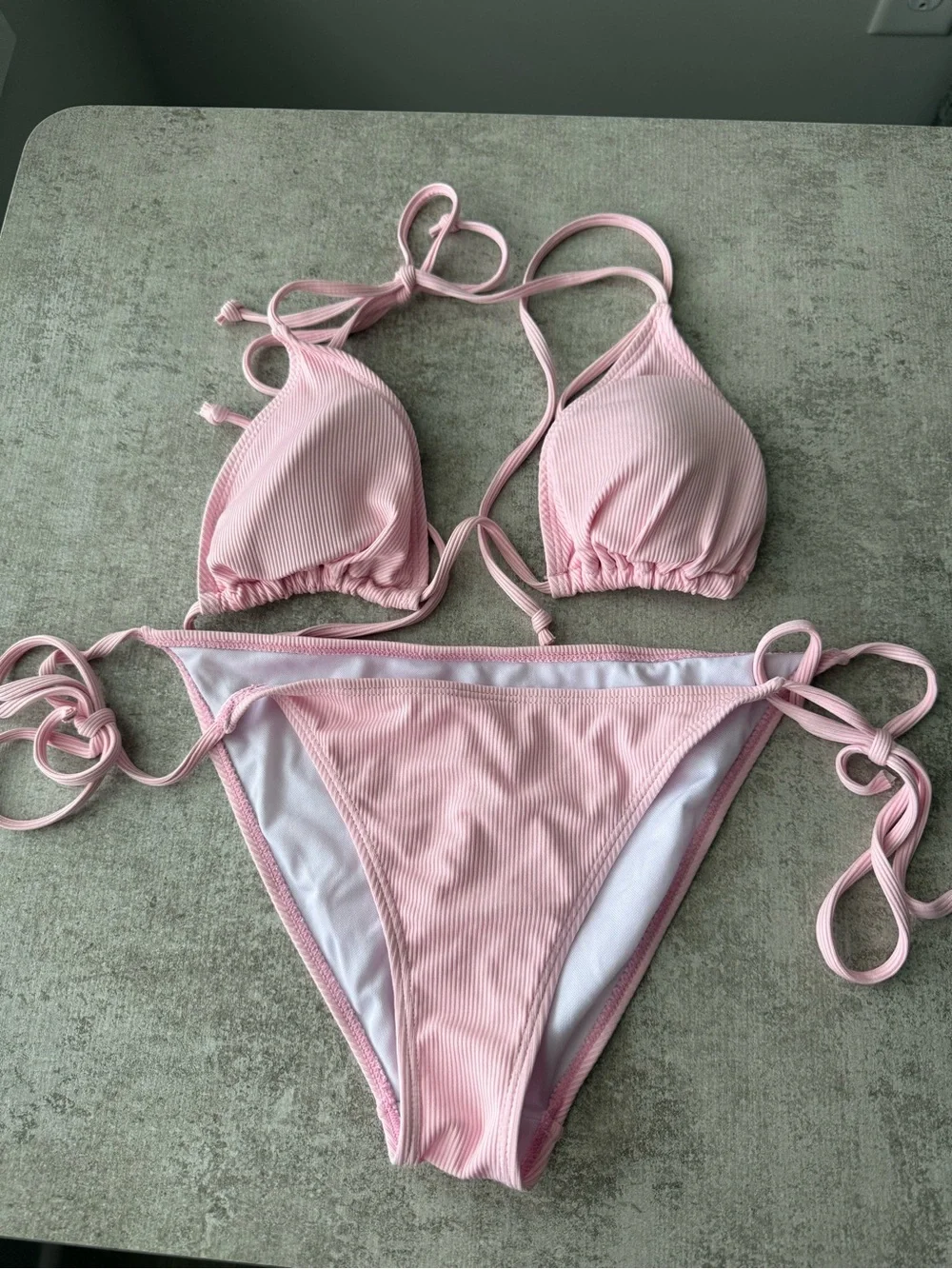 Pink Ribbed String Bikini Two-Piece - Picture 1 of 1